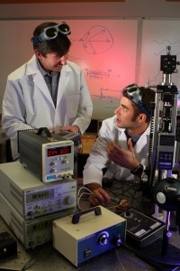 Michael Larson, left, with an unidentified student.