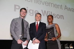 From left: Chris Richey, Vice Chancellor Homer Wesley, and Paige Wilson at a Campus Awards Reception.