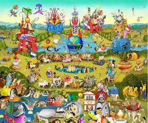 Carla Gannis, Garden of Emoji Delights (detail), triptych animation, 2015.