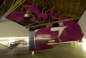 Jenene Nagy "Tidal" drywall, latex, wood, fluorescent tubes dimensions variable 2010 