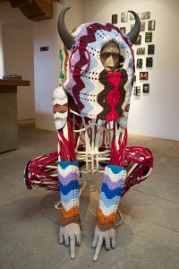 "Leave Me A Home," ceramic, steel, felt, afghan. Cannupa Hanska Luger 2016