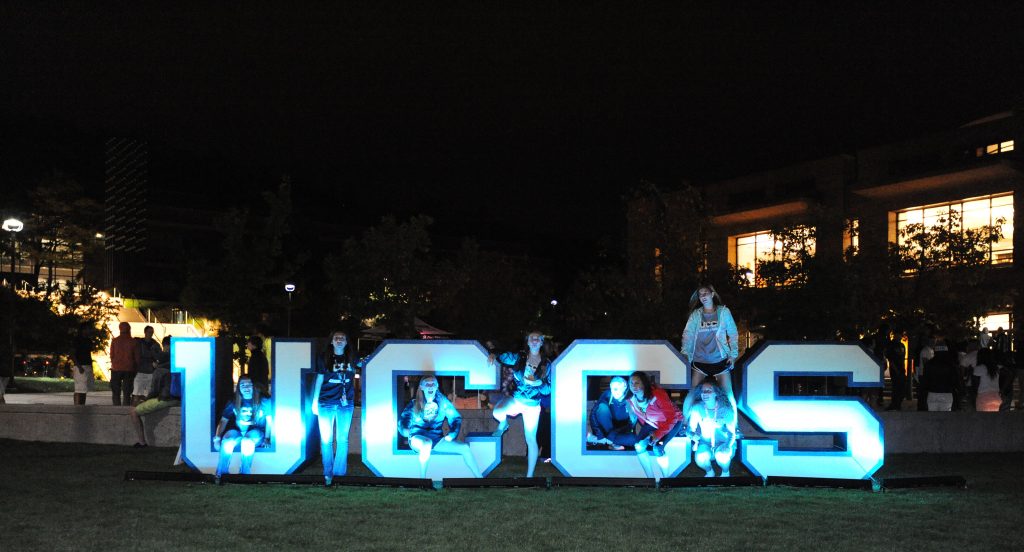 UCCS Homecoming "Light the Spine" Thursday October 8, 2015. Photo by Jeff Kearney.